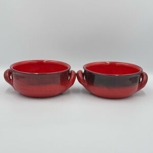 Vintage De Silva Red/Black Ombre' Glazed Ceramic Bowls w/Handles Made in Italy